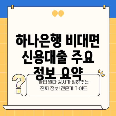 하나은행 비대면 신용대출 주요 정보 요약
