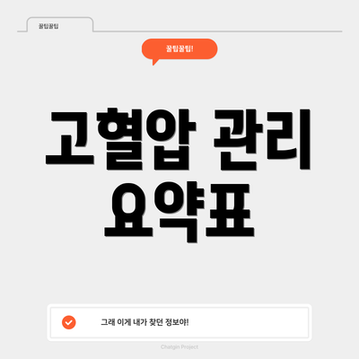 고혈압 관리 요약표