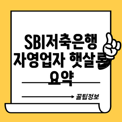 SBI저축은행 자영업자 햇살론 요약