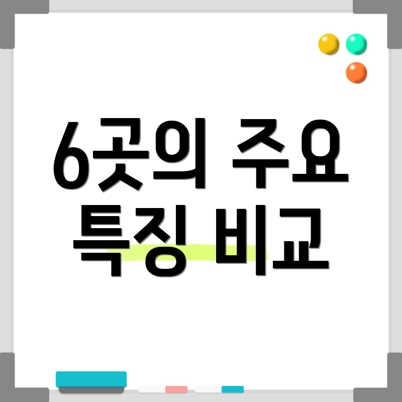 6곳의 주요 특징 비교
